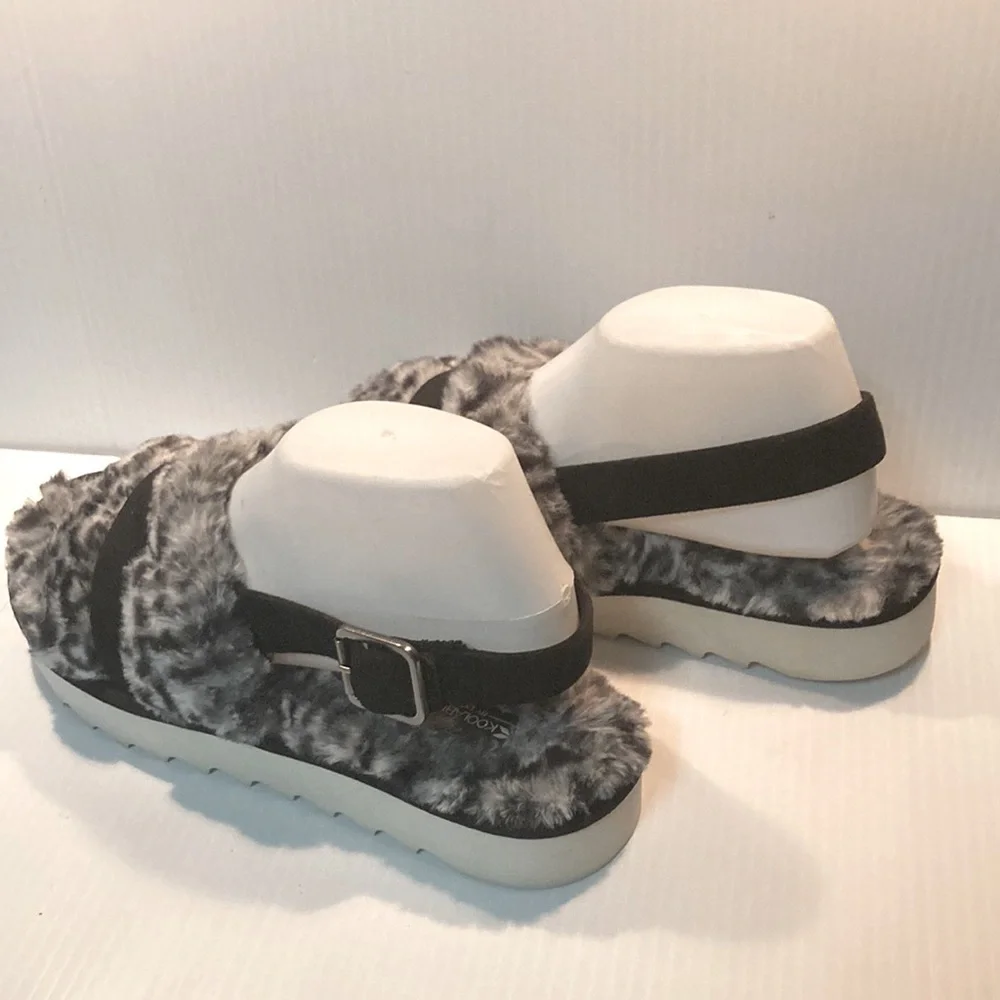 KOOLABURRA by UGG Fuzz’d Out Slingback Sandals Snow Leopard Womens Size 10